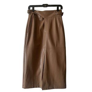 EXPRESS Vegan Leather Midi Skirt Crescent Natalie Medium in Brown